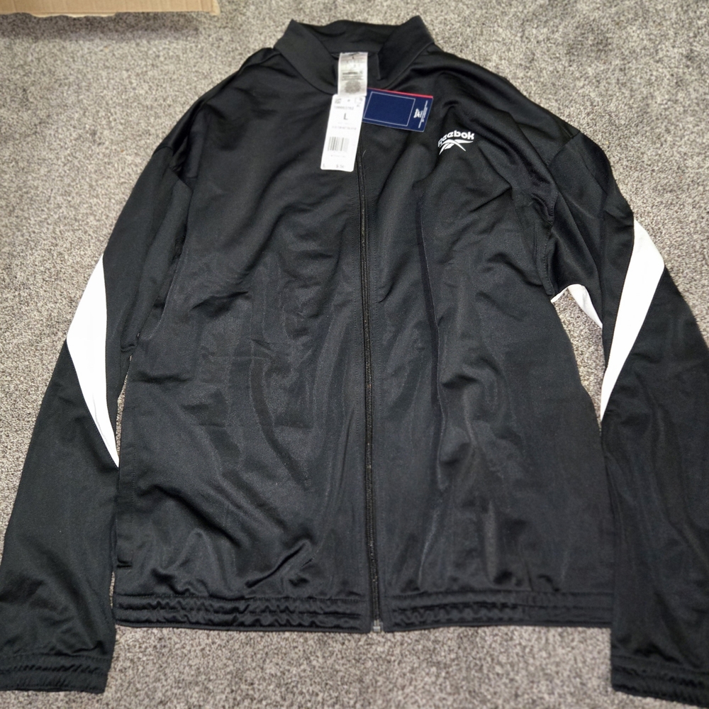 Reebok Black Jacket with White Stripes